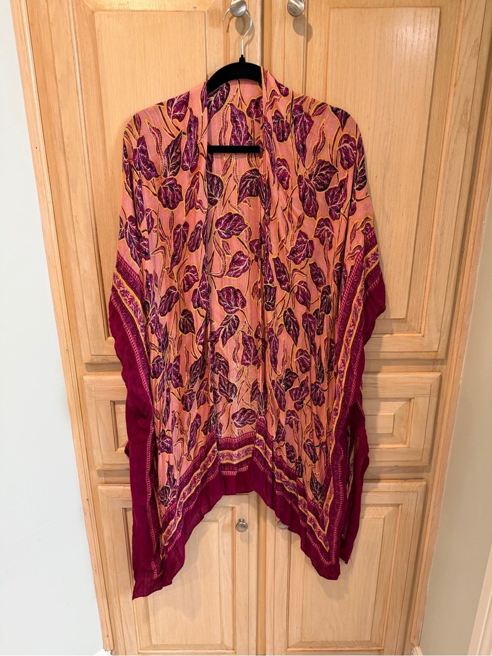 Floral Print Kimono in Peach and Burgundy